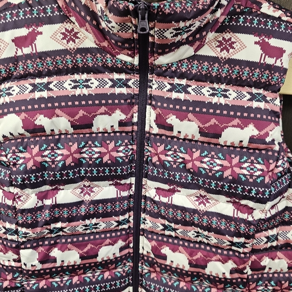 Lands' End Down Puffer Vest Womens 2X Fair Isle Bear Moose Multicolor CJ-1821 - Picture 3 of 9